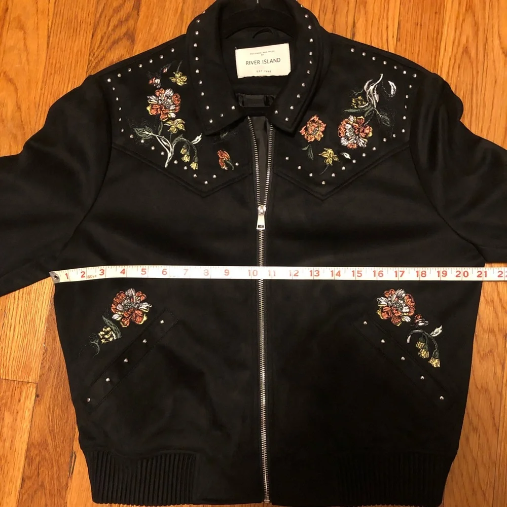 River Island embroidered suedette bomber jacket - Picture 9 of 13